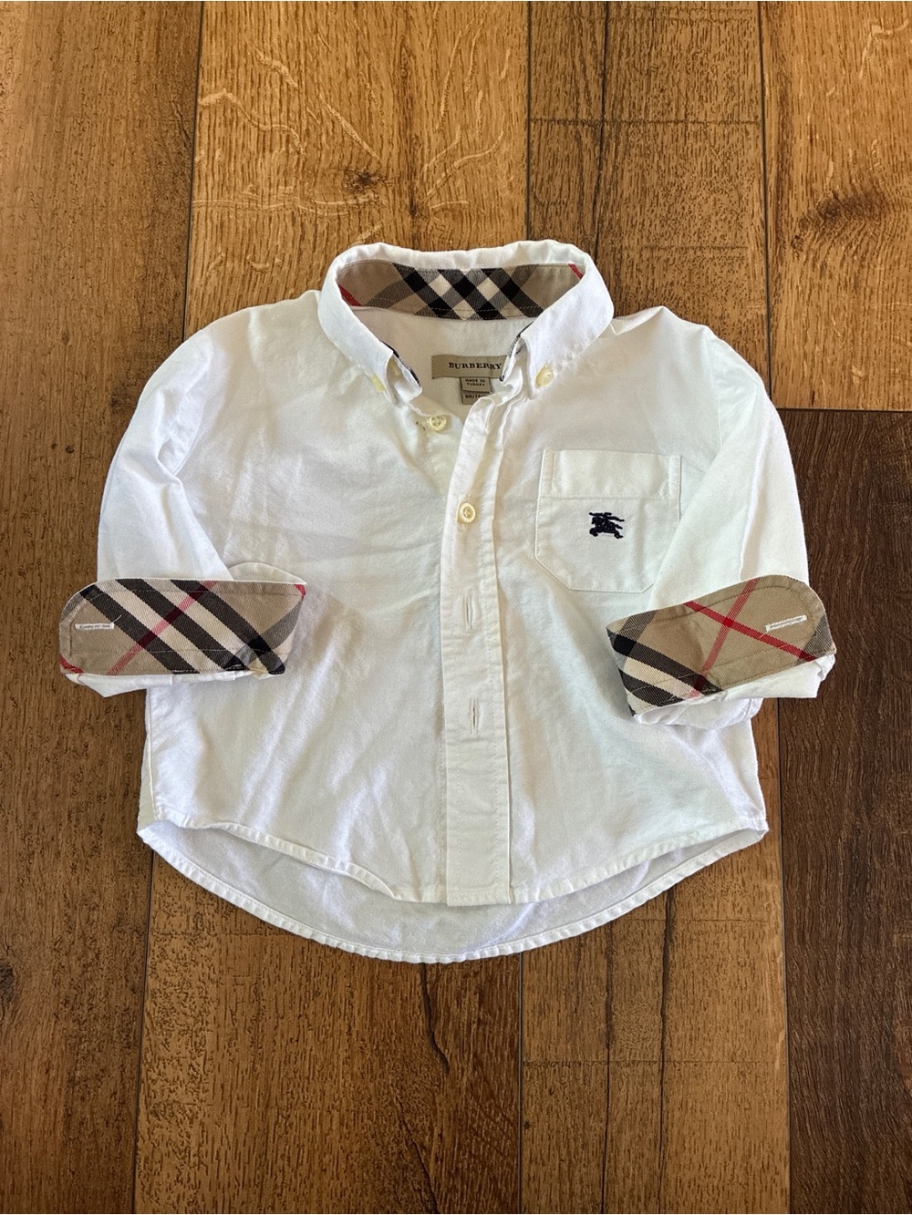 Burberry White Boys Button-Up Shirt with Signature Check Accents